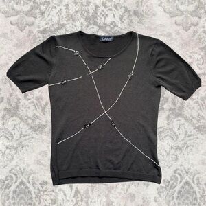 Black Sequin Whimsigoth Ribbed Casual Short Women’s Small Stretchy Classy Tee